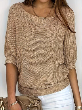 Osadia Plus Sz 3X Beige Lightweight Knit Sweater Top 3/4 Sleeve Casual Pullover